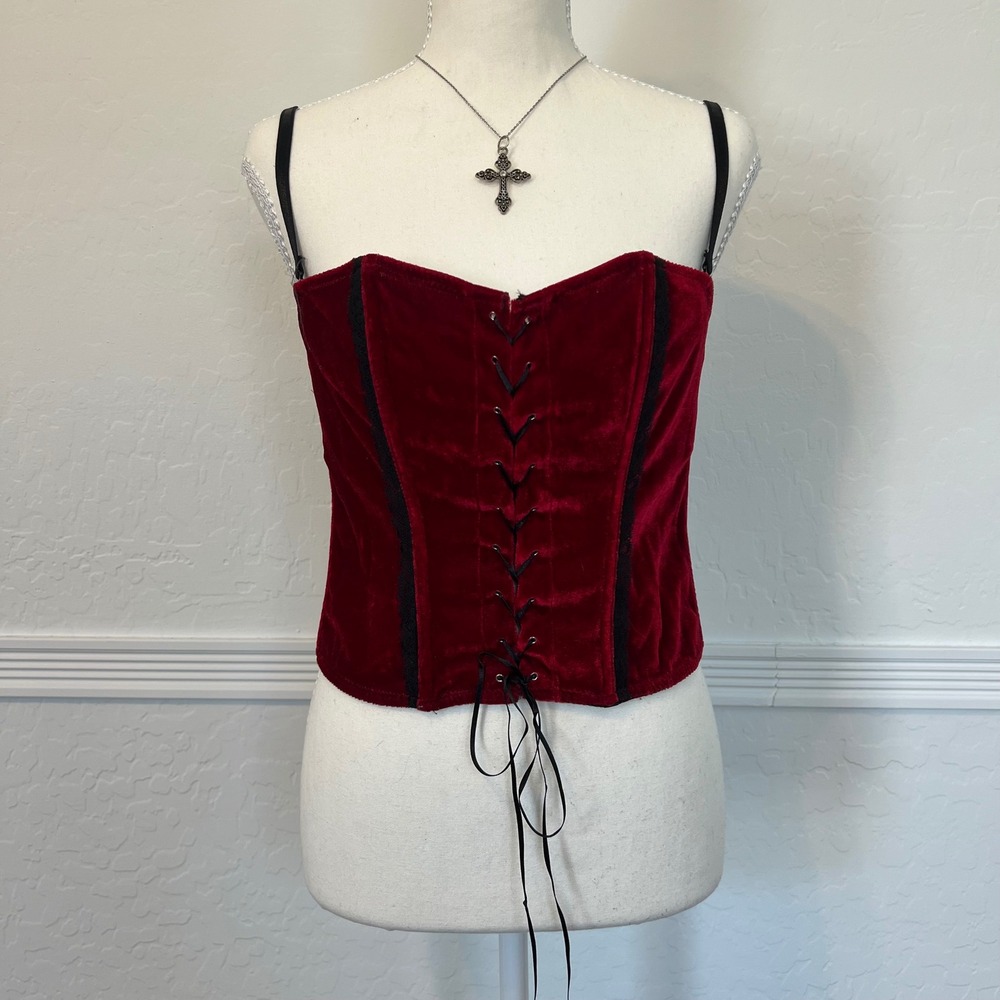 vintage y2k red velvet corset top